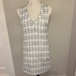 RELIGION Black White Sleeveless Tweed Shift Dress